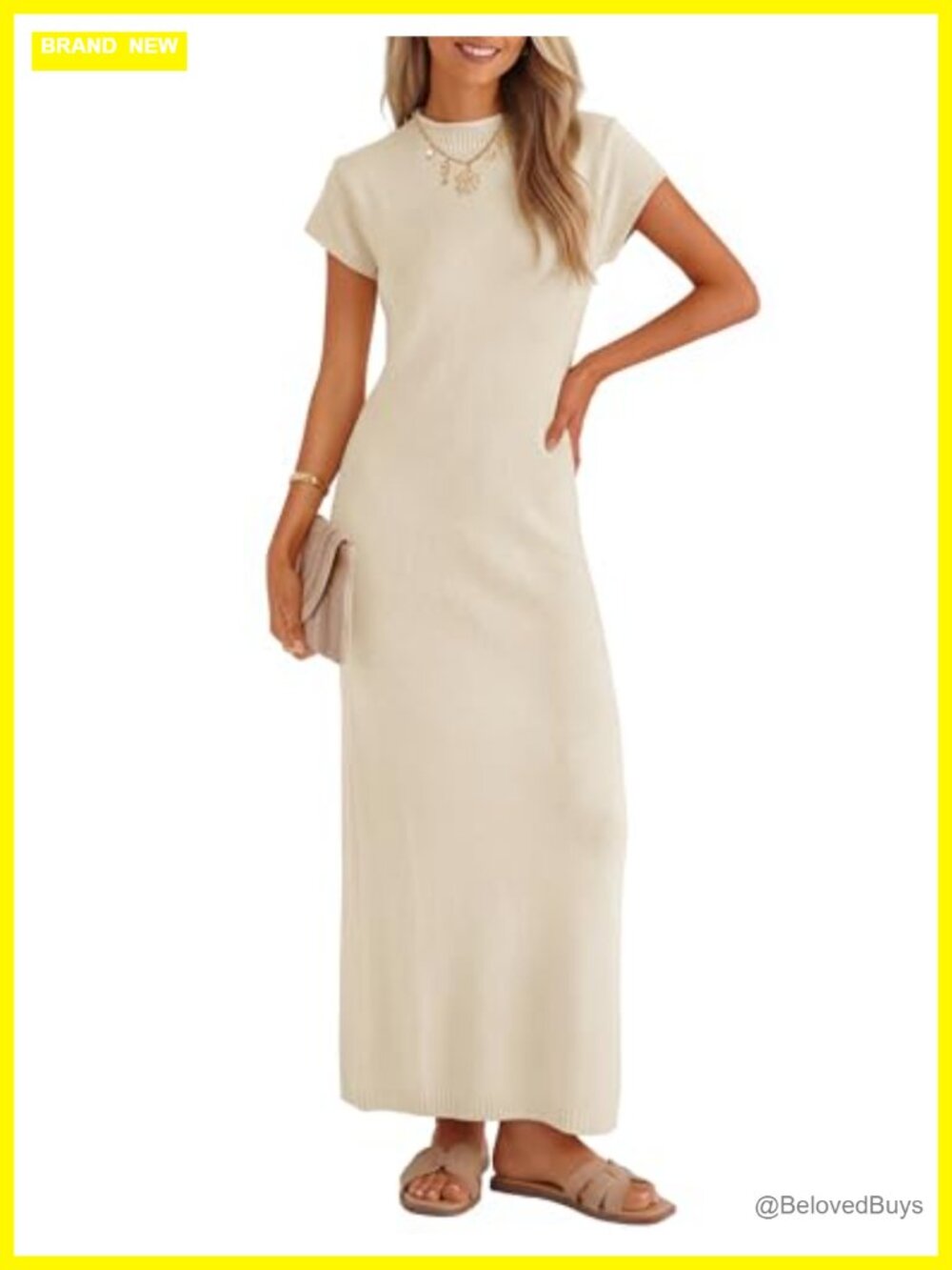 Sweater Knit Bodycon Maxi Dress Short Sleeve Slim Fit Business Casual